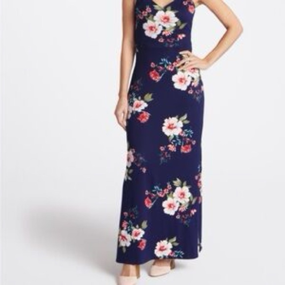 Fortune + Ivy Floral Double Slit Crossback Sleeveless V-Neck Maxi Dress